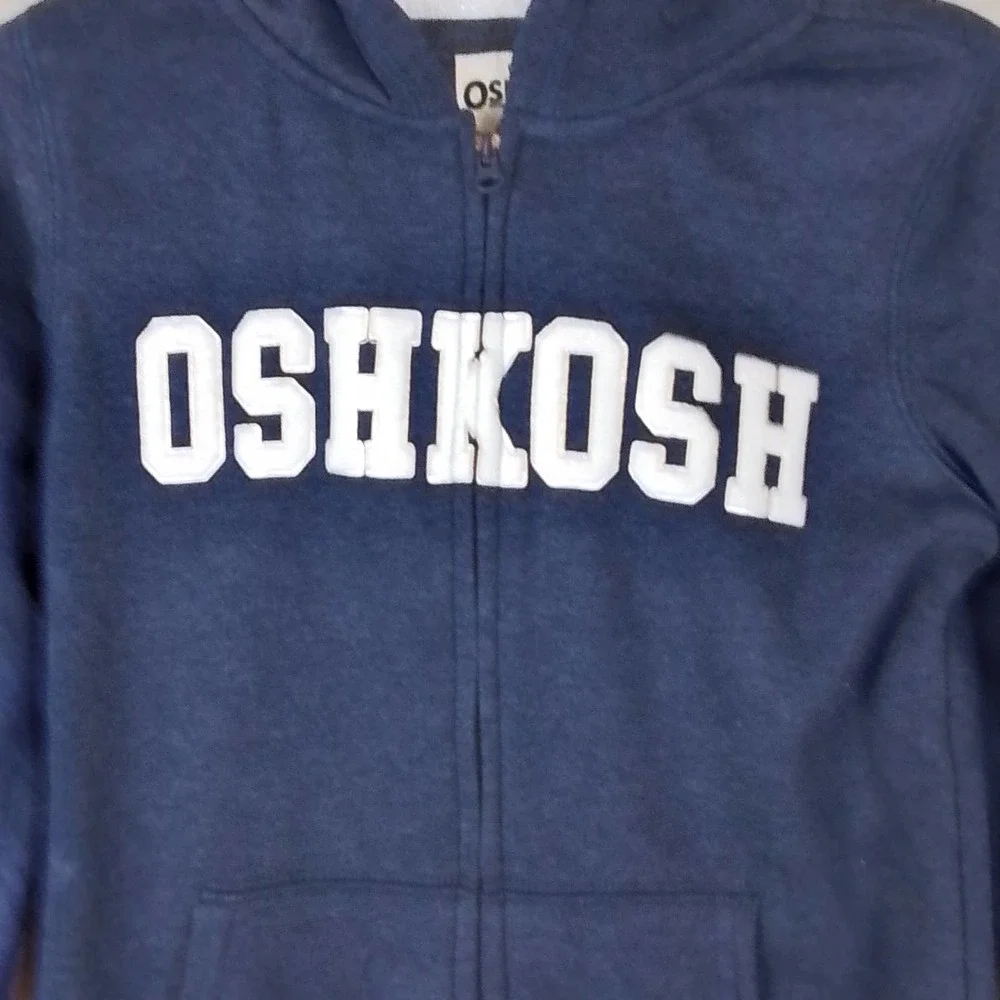 OshKosh Fleece‎ Lined Full Zip Hoodie Size 7 in Blue w/ Branding